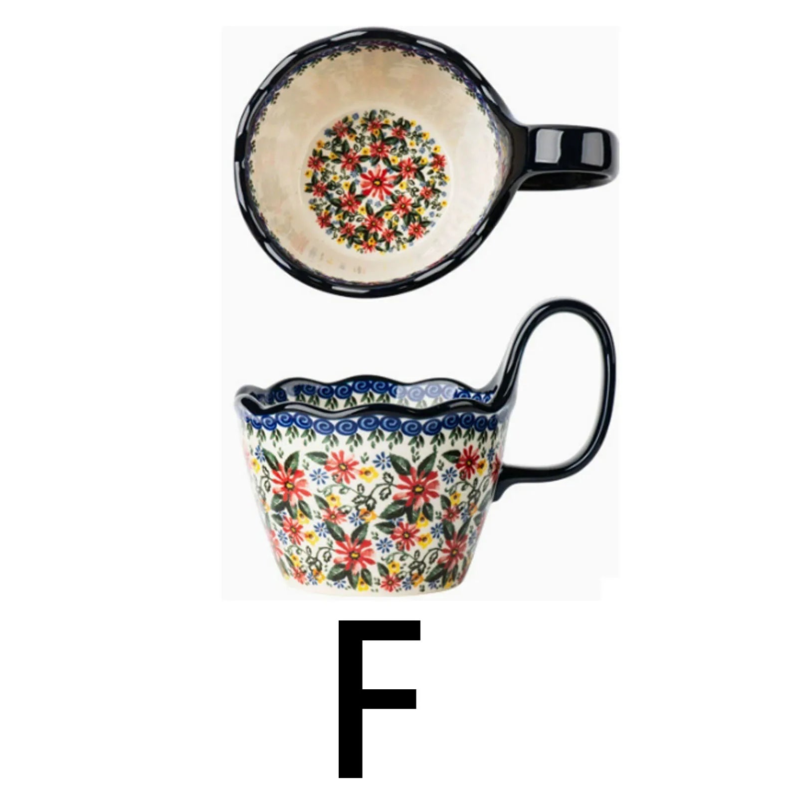 1pc, Bohemian Style Ceramic Cup, with Handle for Easy Removal, Coffee Cup, Afternoon Tea Cup, Breakfast Cup, Milk Cup