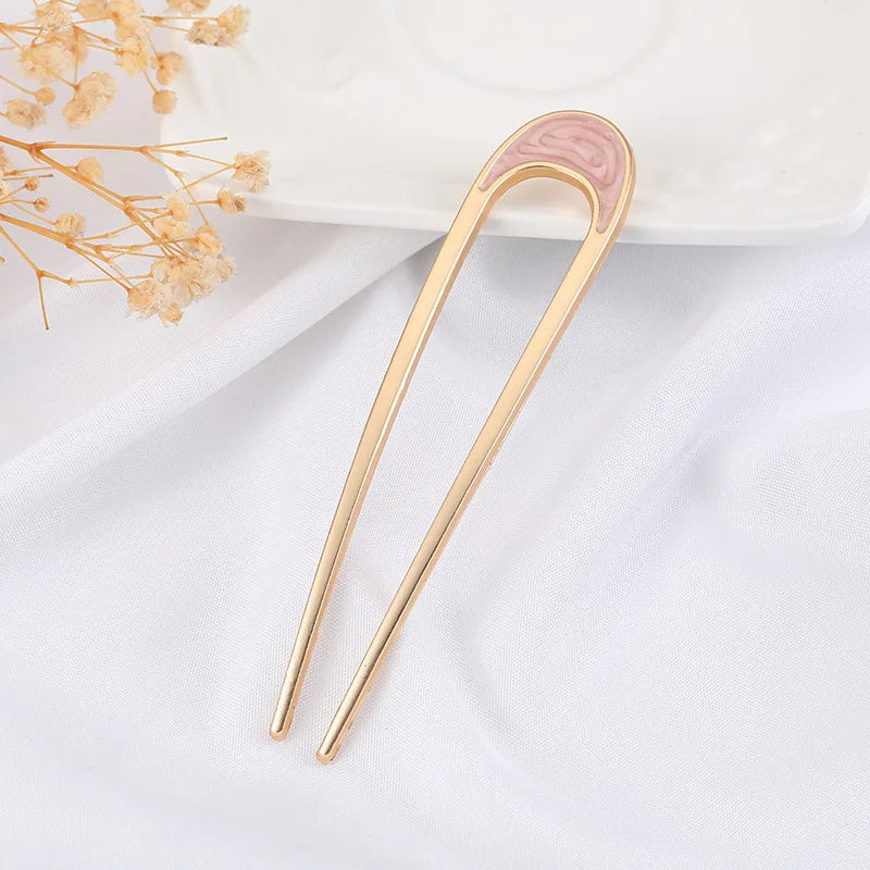 Fashion Metal Hair Sticks Fork Hairpin Elegant Women Hair Clip Pins U Shape Girls Hairpins Hair Bun Maker Headwear Accessories