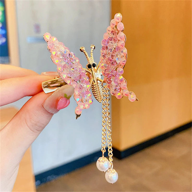 2022 New Butterfly Pearl Tassel Hairpin Korean Simple Side Clip Liu Haibian Clip Shark Hairpin Hair Accessories Women