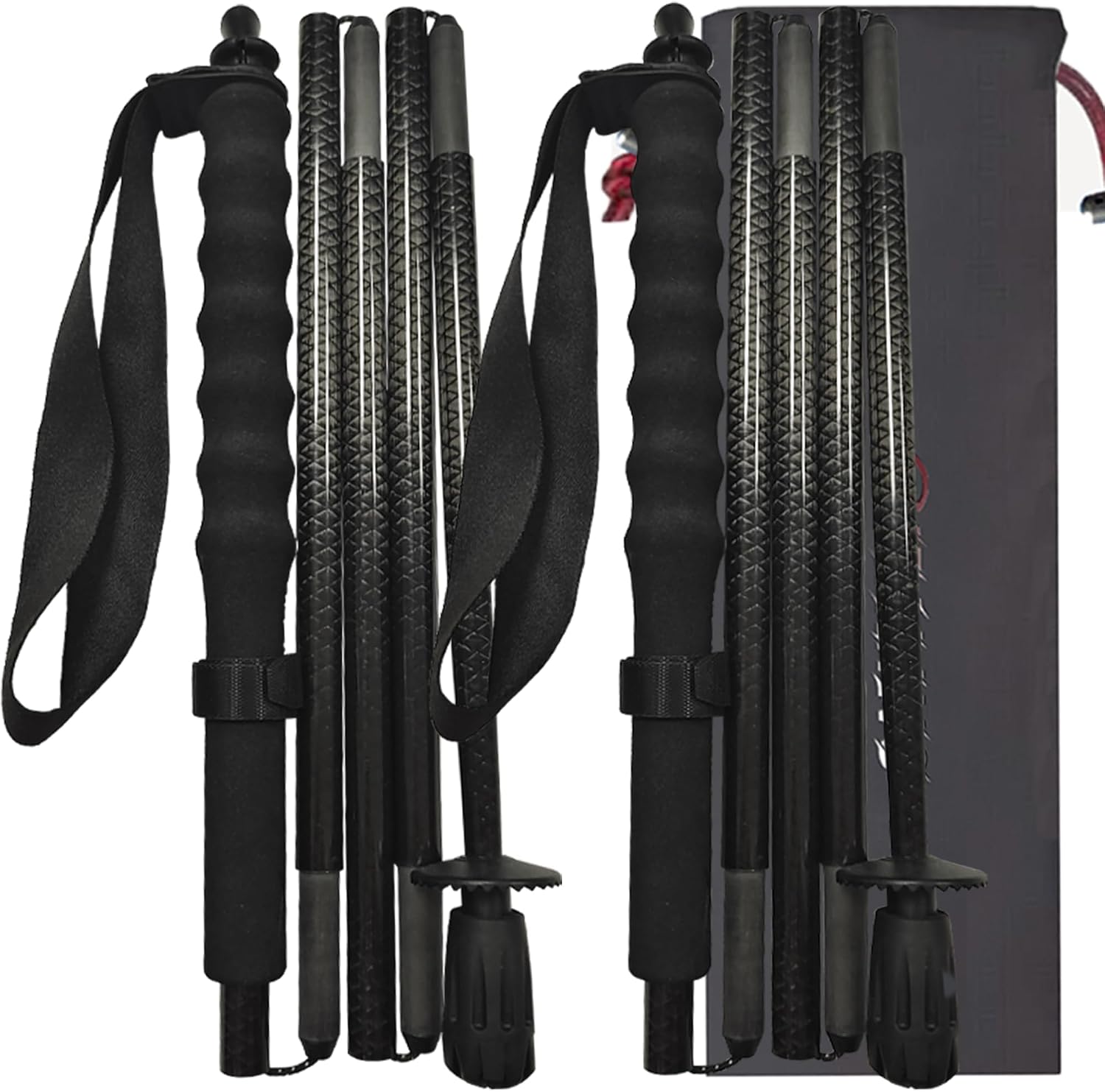 5-Section Carbon Fiber Trekking Poles, Lightweight and Durable 2-Pack, Foldable, Straight Grip, Suitable for Hiking, Trekking and Mountaineering
