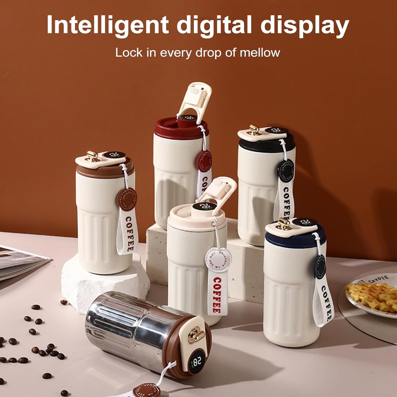 🎁🎁Christmas gift🎁450ml Stainless Steel Travel Mug with Temperature Display - Vacuum Insulated Bottle. Stainless Steel Insulated Cup. Portable Coffee Bottle Cap