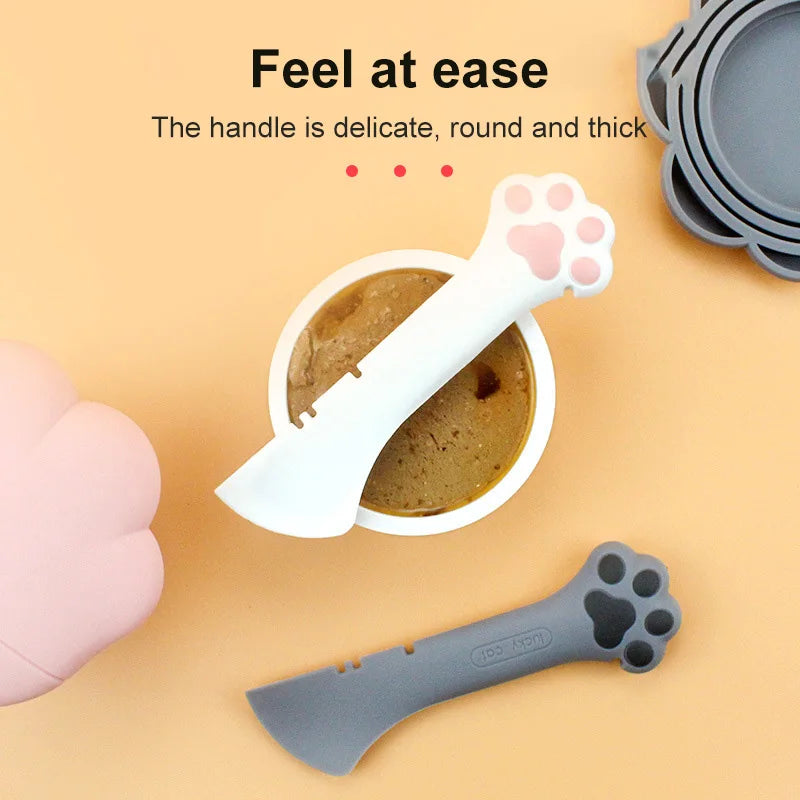 Pet Spoon Multifunctional Can Opener Wet Food Mixing Spoon Silicone Cat Can Sealing Cover Food Storage Dog Accessory