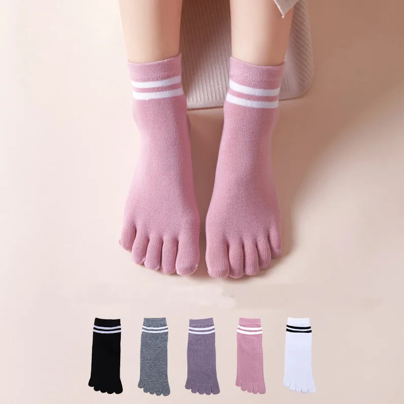 5 Pairs Spring Ankle Toes Socks Woman Girl Cotton Striped Solid Breathable Soft Elastic Invisible Socks 5 Finger Socks Harajuku