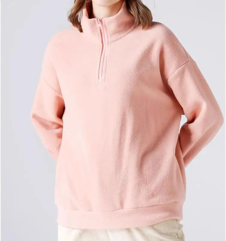 Women's Standing Neck Half Zip Hoodie New Spring and Autumn Pullover