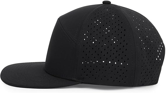 LUCKYSONG Flat Brim Adjustable Performance Hat, Performance Snapback Hats for Men Women Black