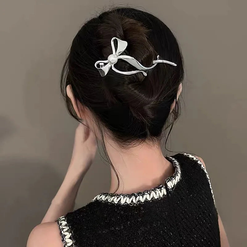 Simple Elegant alloy Bow Hair Claws Ponytail Buckle Retro Bun Hair Clip Hairpin Women Barrettes Ponytail Holder Hair Accessories