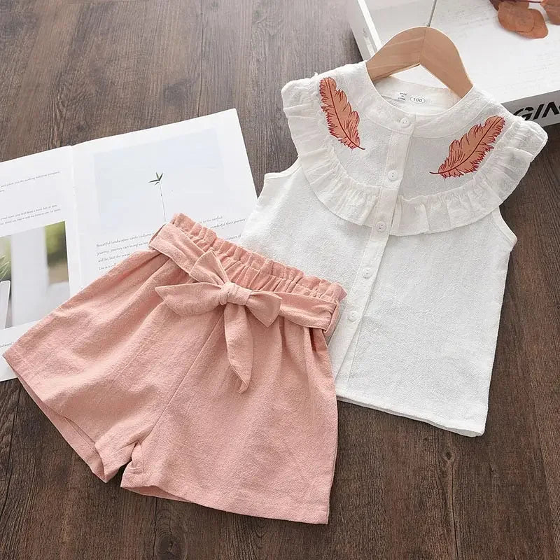 Bear Leader Girls' Clothing Set 2023 Summer New Casual Children's Embroidered Sleeveless Shirt+Shorts Set Girls' Baby Clothing