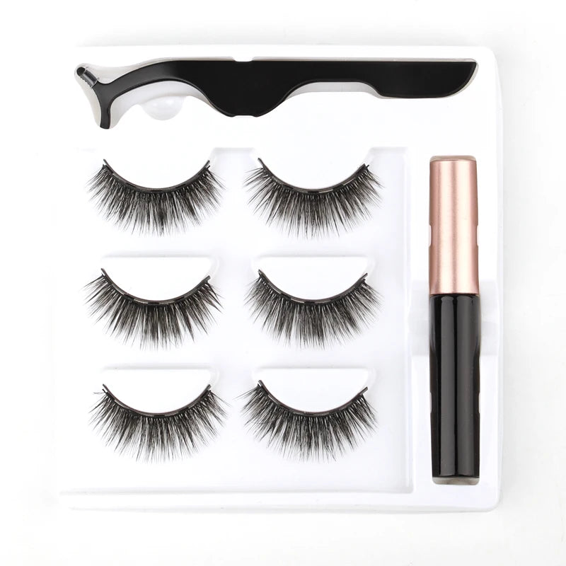 Magnetic Eyelashes Set 1/2/3 Pairs Natural Long False Eyelashes Soft Mink Lashes Waterproof Liquid Eyeliner Tweezer Makeup Tools