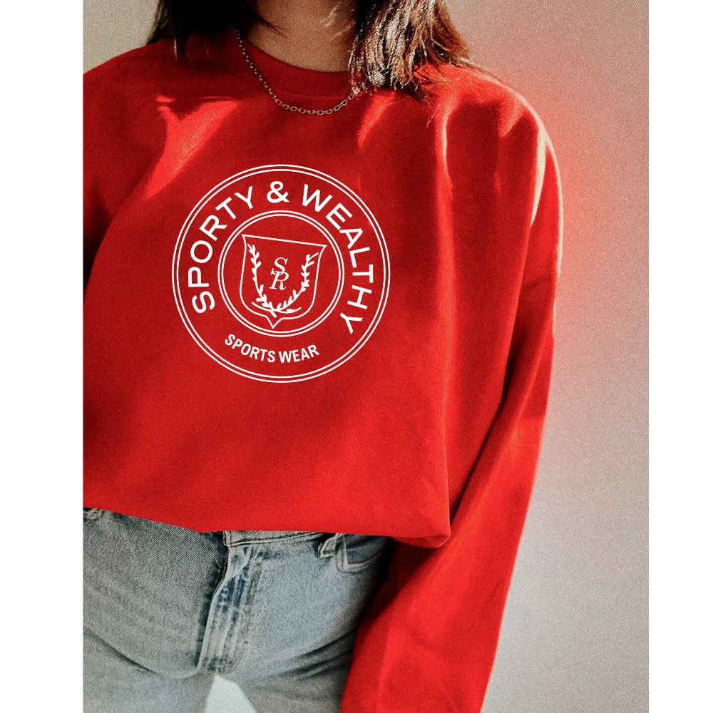 American Vintage Style 90's Red Crewneck Sweatshirt Women Long Sleeve Loose Cotton Casual Pullover Spring Autumn Fashion Jumpers