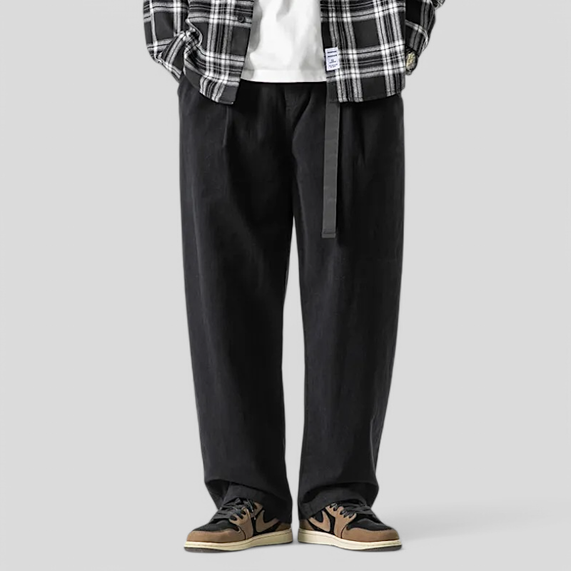 Web belt elastic waist pant with detachable pocket