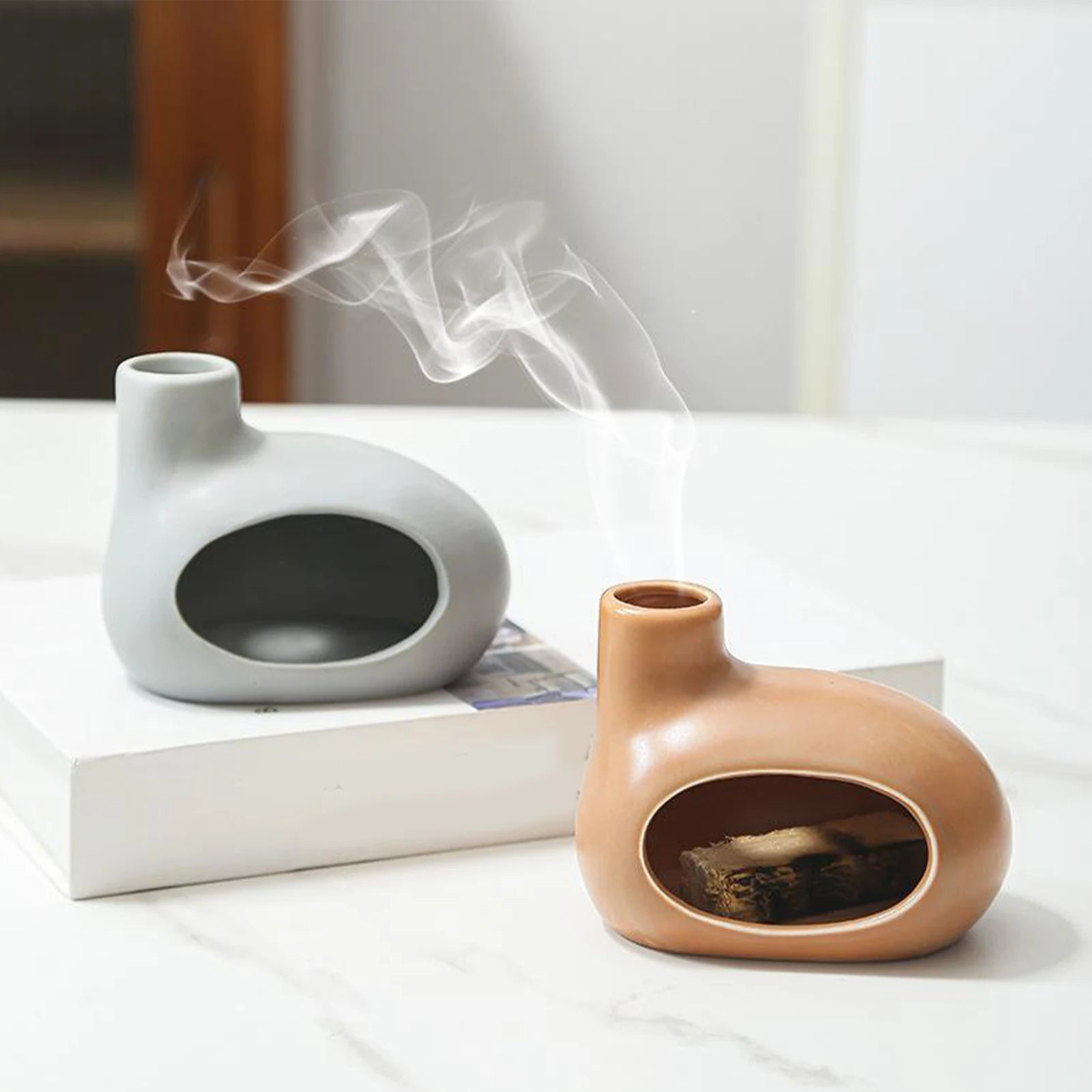 Palo Santo Holder Incense Burner Ceramic Censer with Chimney Decoration Cone Incense Burner Home Decoration Incense Burning Gift