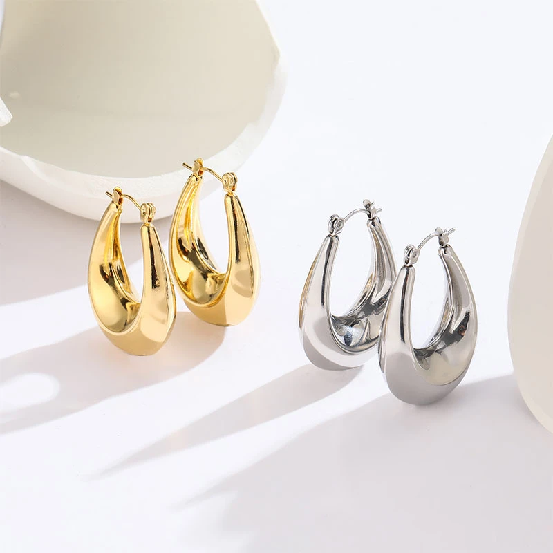 316L Stainless Steel New Fashion Fine Jewelry Minimalist Style Lightweight Hollow Droplet  U-Shaped Stud Earring For Women Gifts