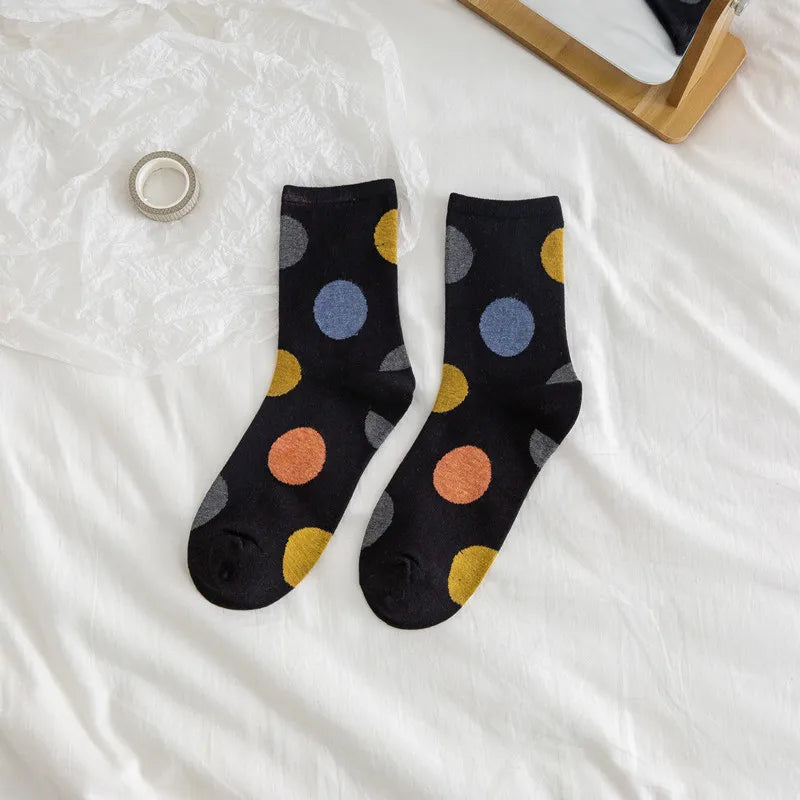 Socks Women Dot Black White Cute Kawaii Harajuku Socks Ladies Girls Cotton Streetwear Short Happy Sock Woman Sox Soks calcetines