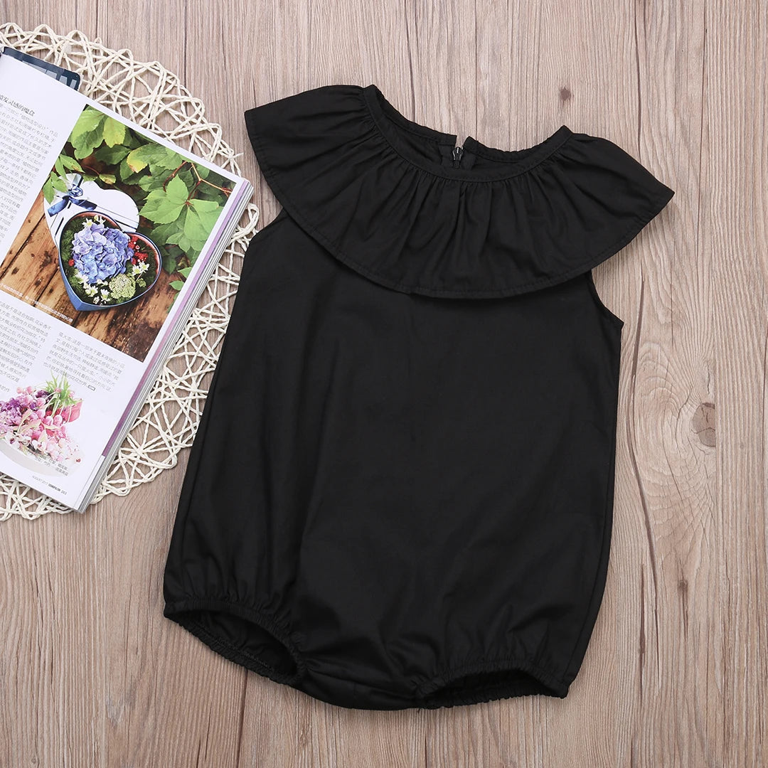 0-5Y Summer Causal Pretty Infant Kids Baby Girls Romper Short Sleeve Solid Black Cotton Jumpsuits Romper Girls Clothes