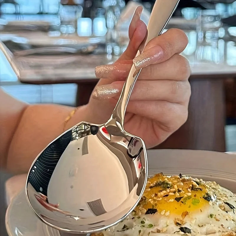 Stainless Steel Spoon, Household Long-Handled Soup Spoon, Hotel Restaurant Round-Head Deep Spoon, Dinner Spoon Tableware
