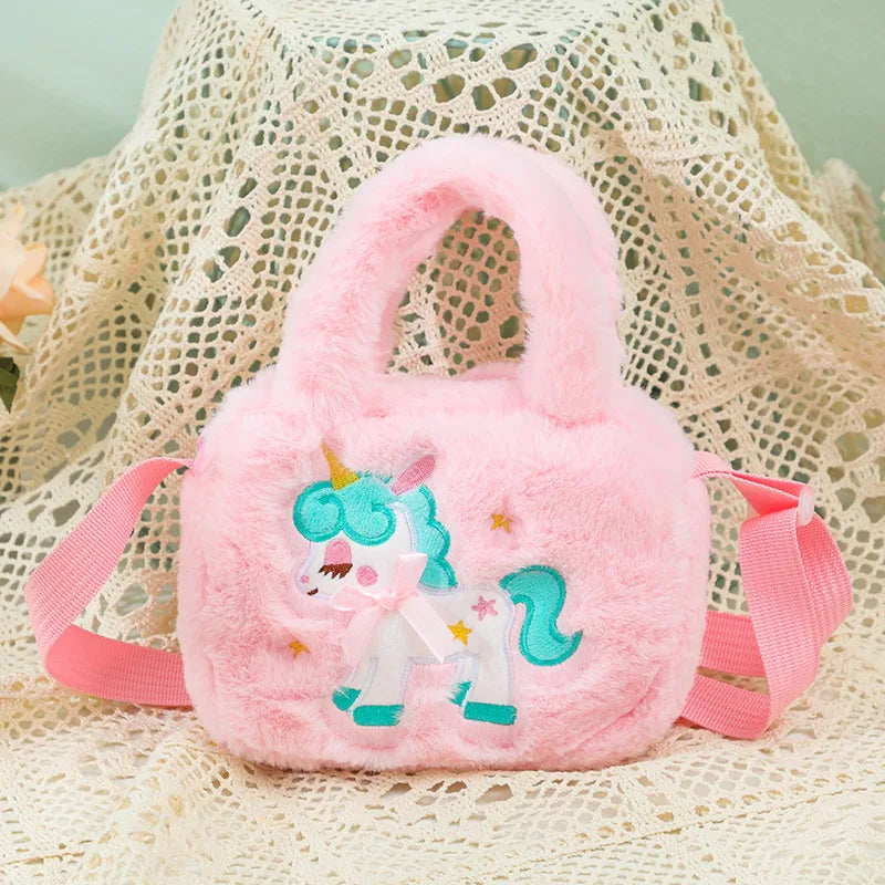 Kawaii Children's Cartoon Unicorn Crossbody Bag Cute Plush Shoulder Bag Girl Handbag Suitable For Party Holiday Gifts