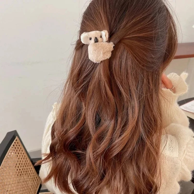 Cartoon 3D Plush Koala Hairpins Hair Claw Lady Soft Plush Koala Bear Side Bangs Clip Barrettes for Women Girls Hair Accessories