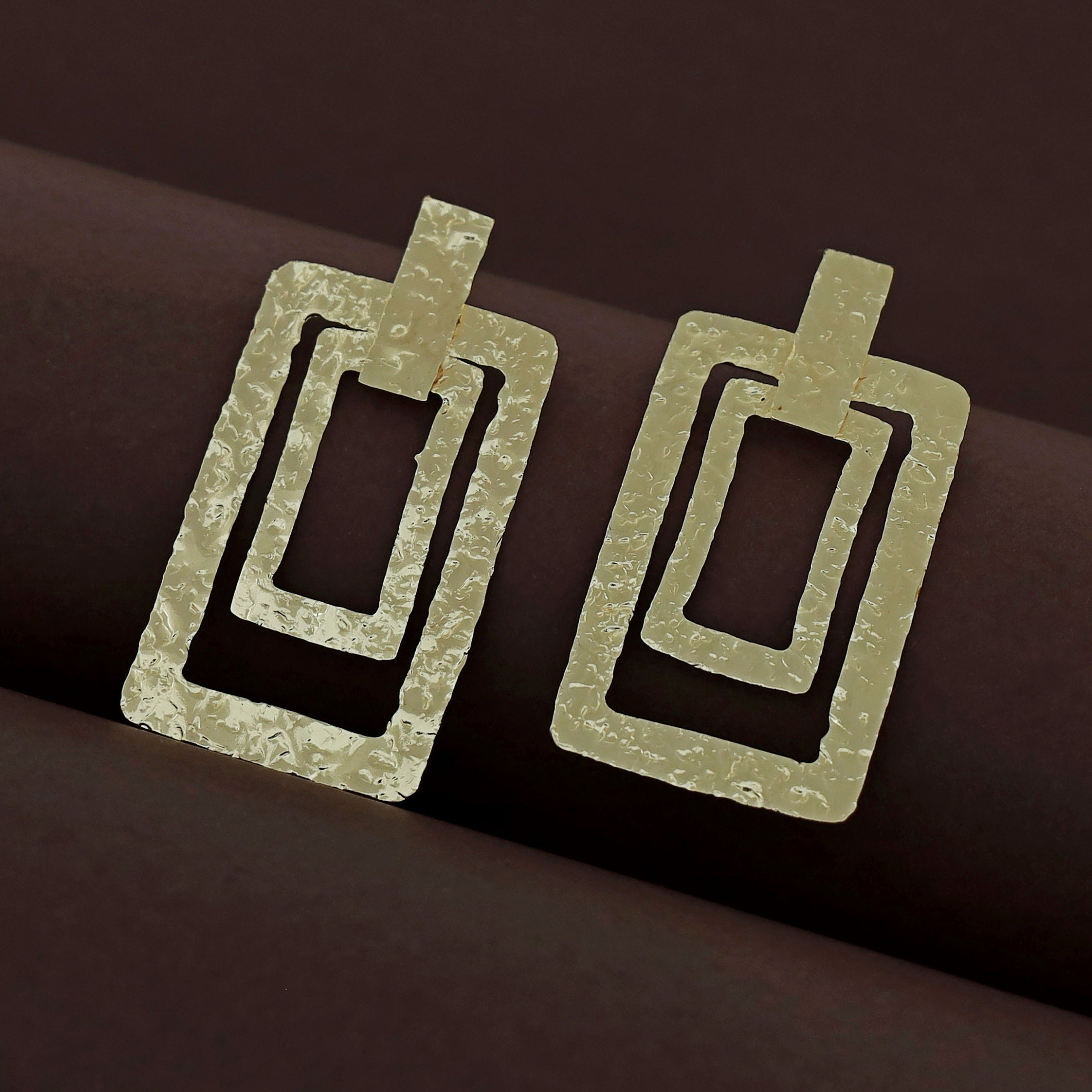 Novalee Golden Textured Dual Rectangle Earring