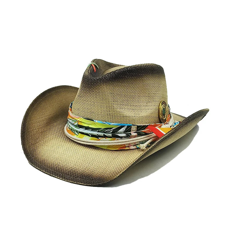 Western Cowboy Straw hat women Fashion Large Brim straw hat Party Outdoor summer cowboy Sunshade Jazz Hat sombrero vaquero hombr