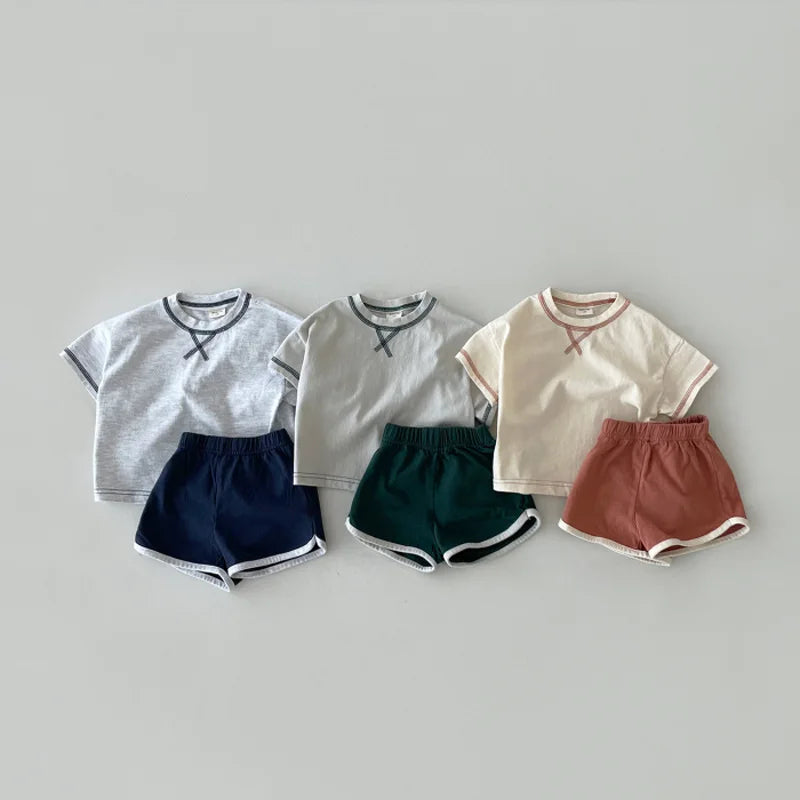 Cute Letter Embroidered T Shirt + Shorts 2pcs Suit Baby Cotton Outfits