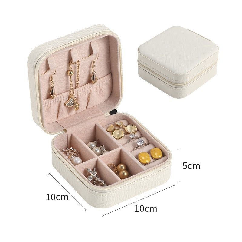 Portable Jewelry Storage Box Travel Organizer Jewelry Case Leather Storage Earrings Necklace Ring Jewelry Organizer Display