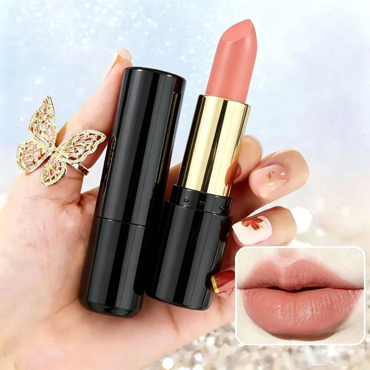 Cinnamon Nude Pink Brown Lipstick Matte Moisturizing, Long Lasting Non-Fading Nude Lip Color, Smooth Velvet Finish Daily Makeup