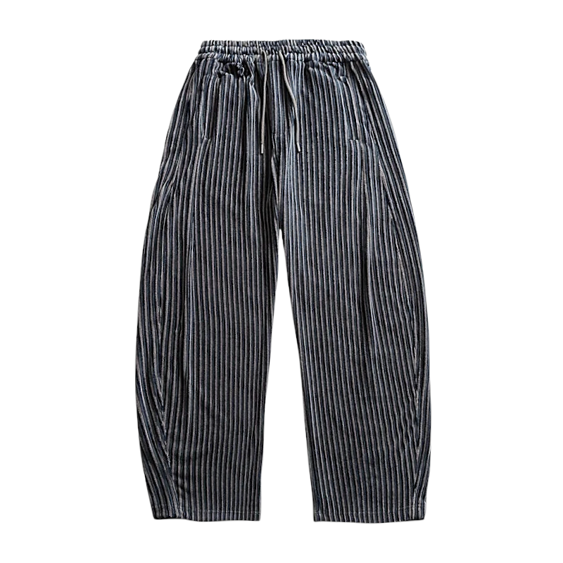 Wide wale striped corduroy with barrel leg