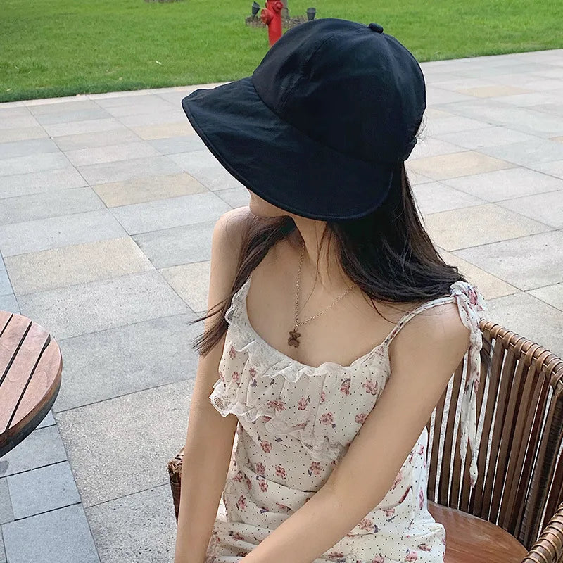 Summer Sun Hat Foldable Wide Brim Women Bucket Hat Girl Lady UV Protection Outdoor Beach Panama Ponytail Cap