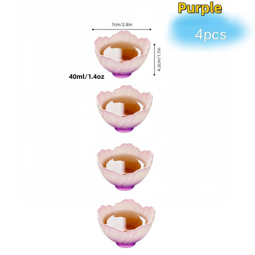 4 Pieces Glazed Glass Frosted Pink Sakura Japanese Teacup, Pink Glazed Lady, Household Flower Teacup, Tea Cup, Petal  Cup