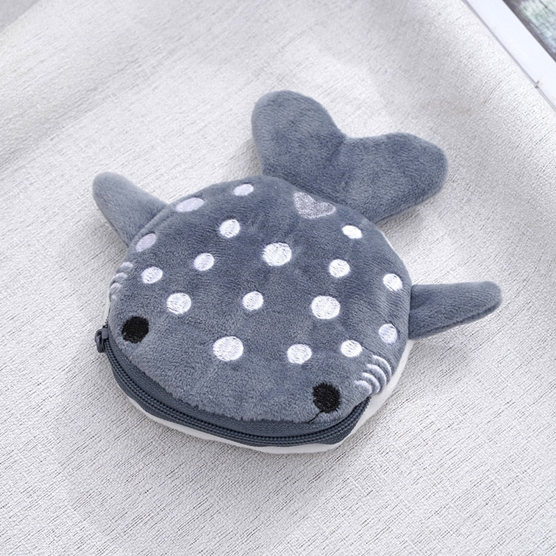 Cute Blue Small Whales Coin Purse Plush Zipper Coin Wallet Shark Shape Designer Women's Wallet Change Purse Key Earphone Pouch