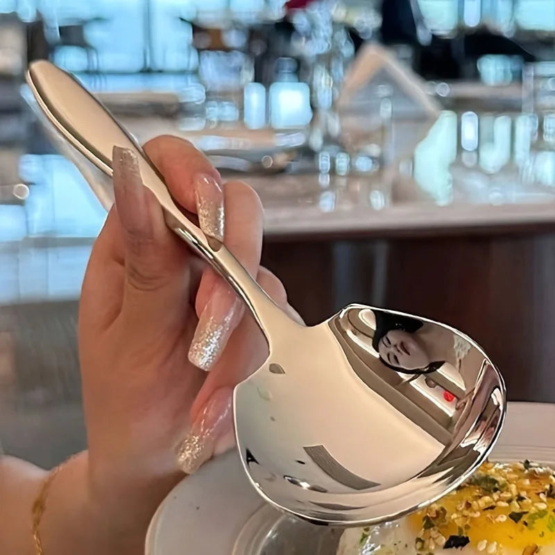 Stainless Steel Spoon, Household Long-Handled Soup Spoon, Hotel Restaurant Round-Head Deep Spoon, Dinner Spoon Tableware