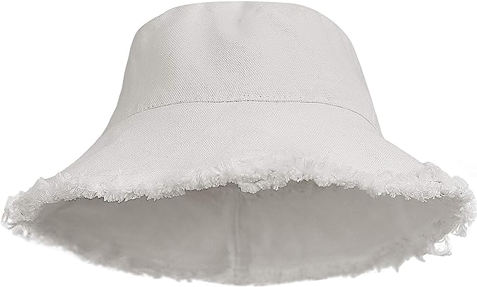LUCKYSONG Bucket-Hat Distressed Sun-Protection Washed-Cotton Beach-Sun-Hat - Summer Wide Brim(3.2inch Brim) Beach Cap(Size:S-M)