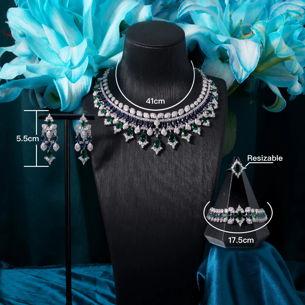 New Accessories Colorful Cubic Zircon Jewelry Sets for Women Luxury Bridal Wed Jewellery Necklace Set