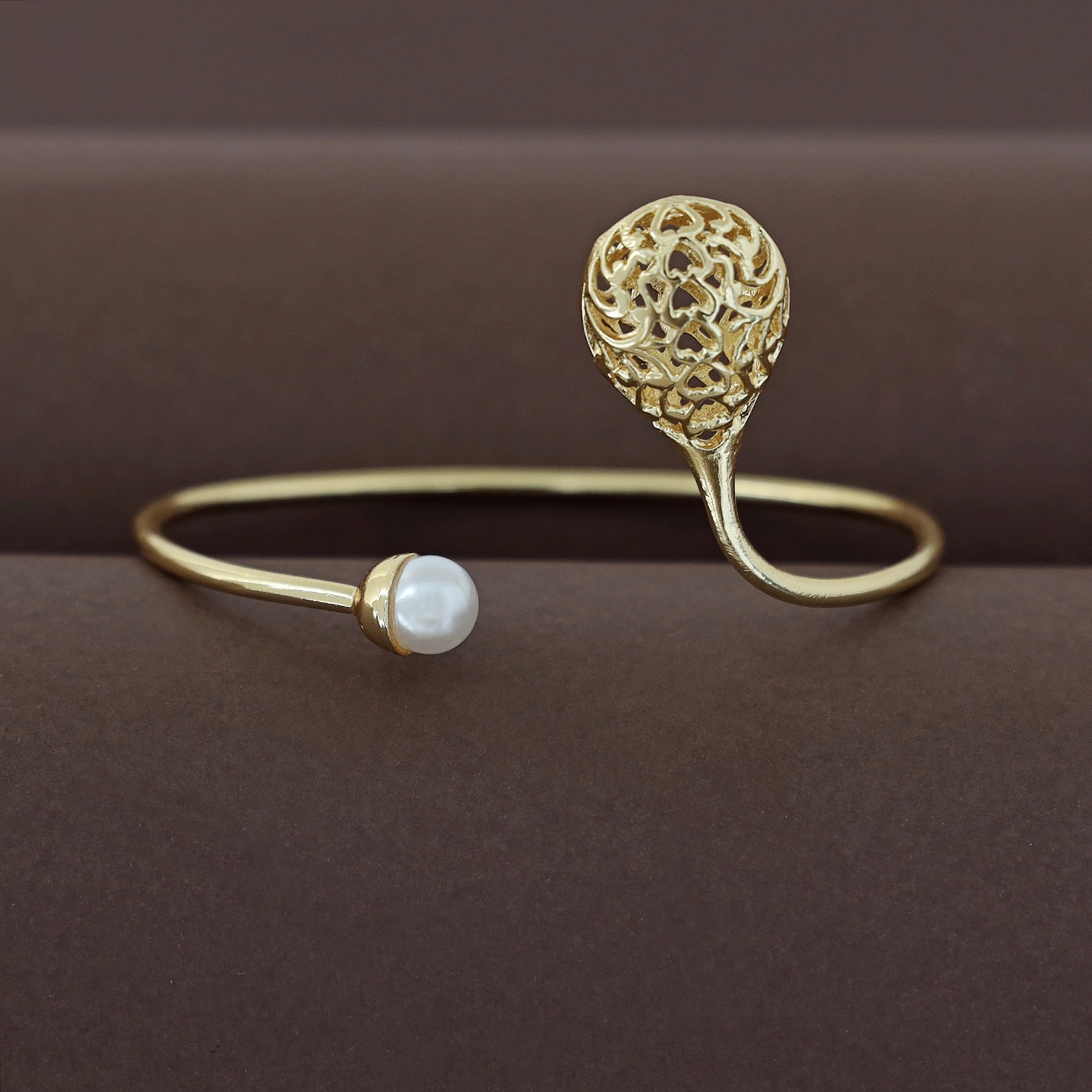 Ridvika Golden Filigree Pearl Bangle