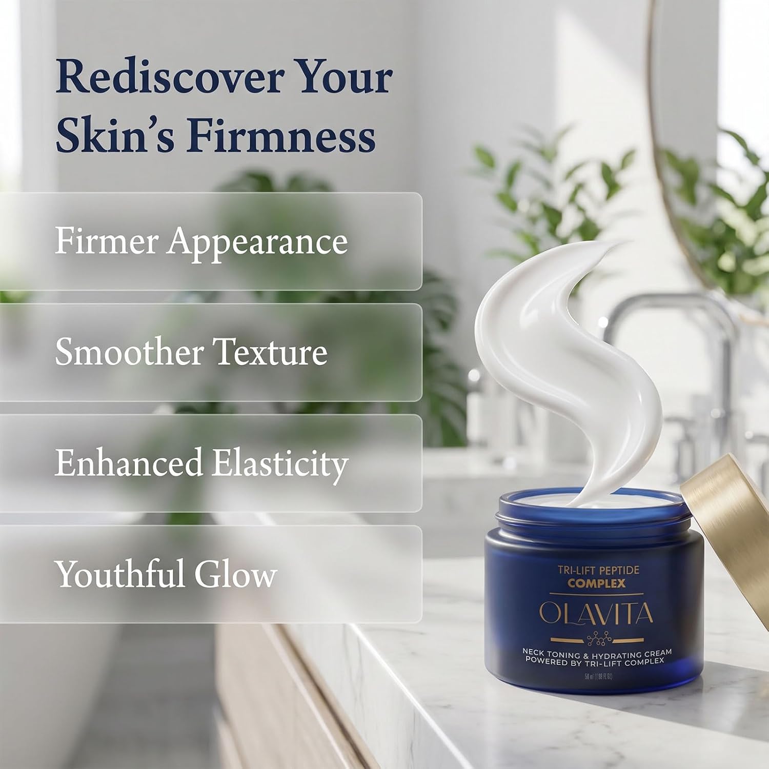 Olavita Tri-Lift Peptide Complex Cream, Tri Lift Peptide Cream, Intensely Moisturizing, Lifting, Plumping, And Firming Skin; Suitable for All Skin Types.