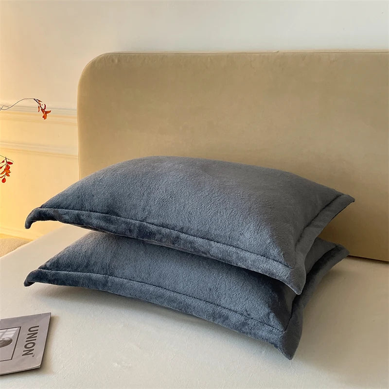 Solid Color Pillows Cover Velvet Pillowslip funda almohada 48x74cm Pillowcase Rectangle Cushion Cover 2pcs Warm Pillow Cases