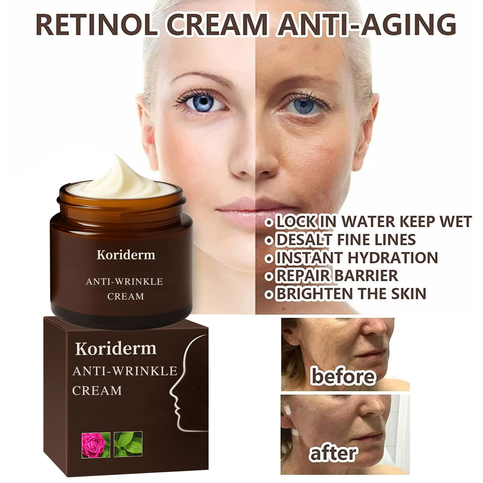 Retinol Anti-Wrinkle Cream, Firms and lifts skin, effectively reduces wrinkles and fine lines, deeply moisturizes