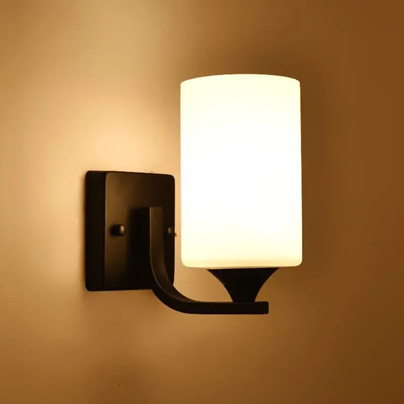 Modern Minimalist Wall Lamp Glass Shade For Bedroom Stair  Bedside Lights Decoration Loft Indoor Black E27 Base Home Decoration