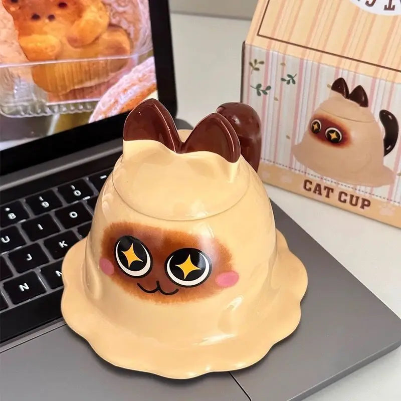 Mug Ceramic cup with lid cup Cute breakfast cup Milk cup coffee cup water cup Birthday gift ceramic cup cute cat