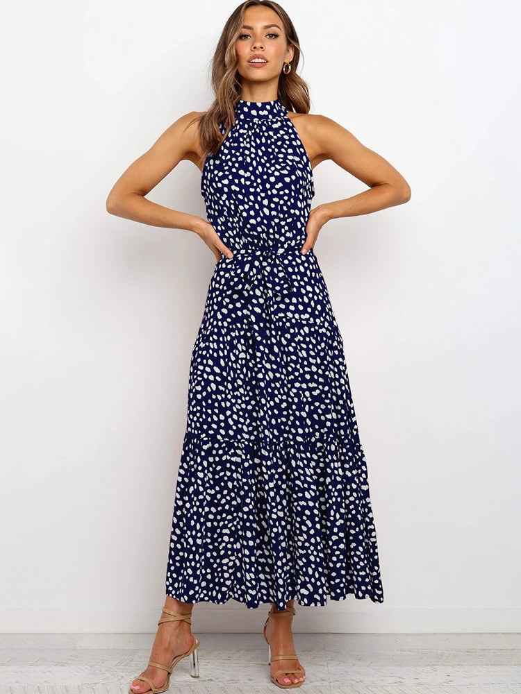 Summer Long Dress Polka Dot Casual Dresses Black Sexy Halter Strapless New 2025 Yellow Sundress Vacation Clothes For Women