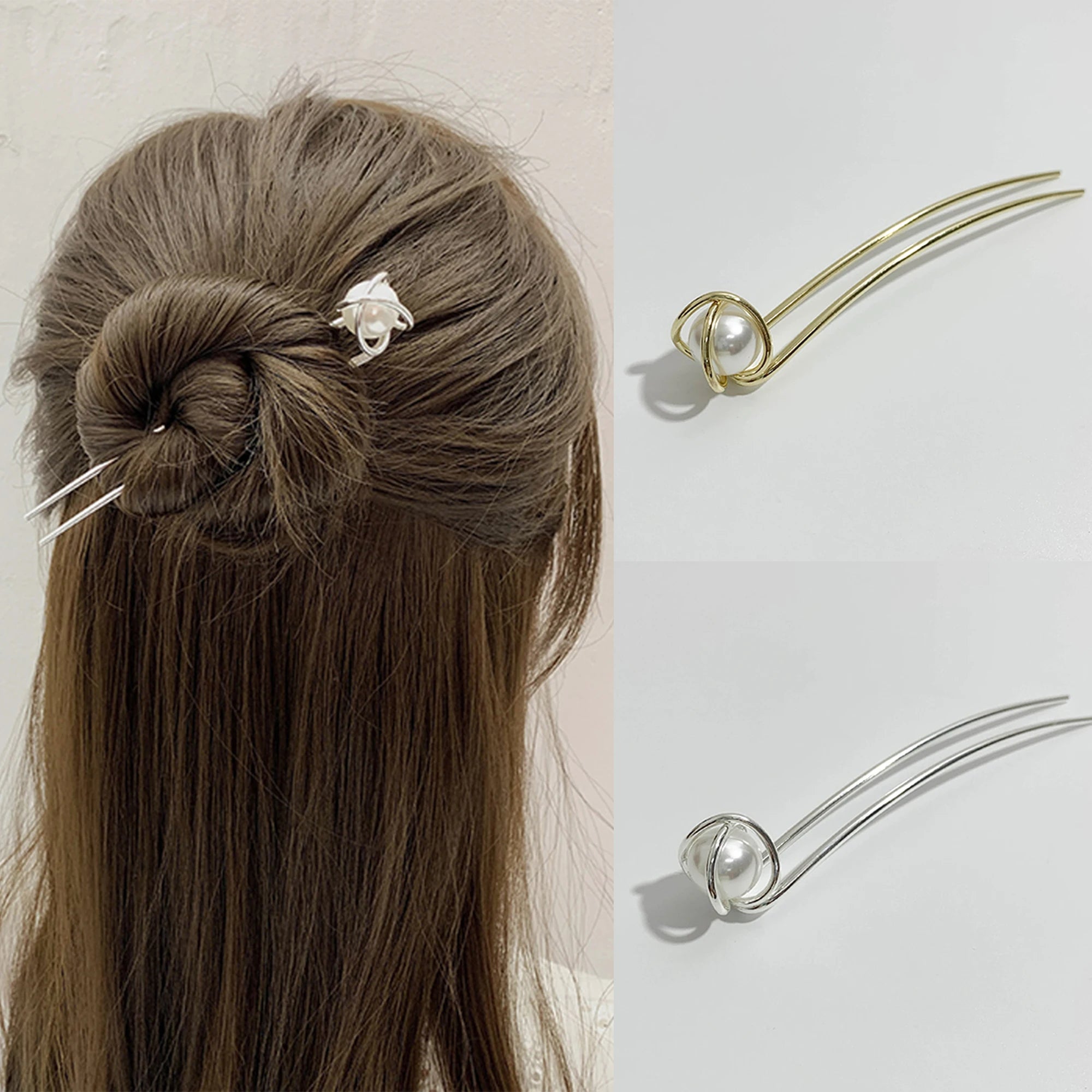 Fashion Metal Hair Sticks Fork Hairpin Elegant Women Hair Clip Pins U Shape Girls Hairpins Hair Bun Maker Headwear Accessories