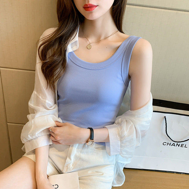 Women Vest Quality Knitted Camis U-neck Sleeveless  Tank Tops Casual Solid Color Basic Camisole For Female