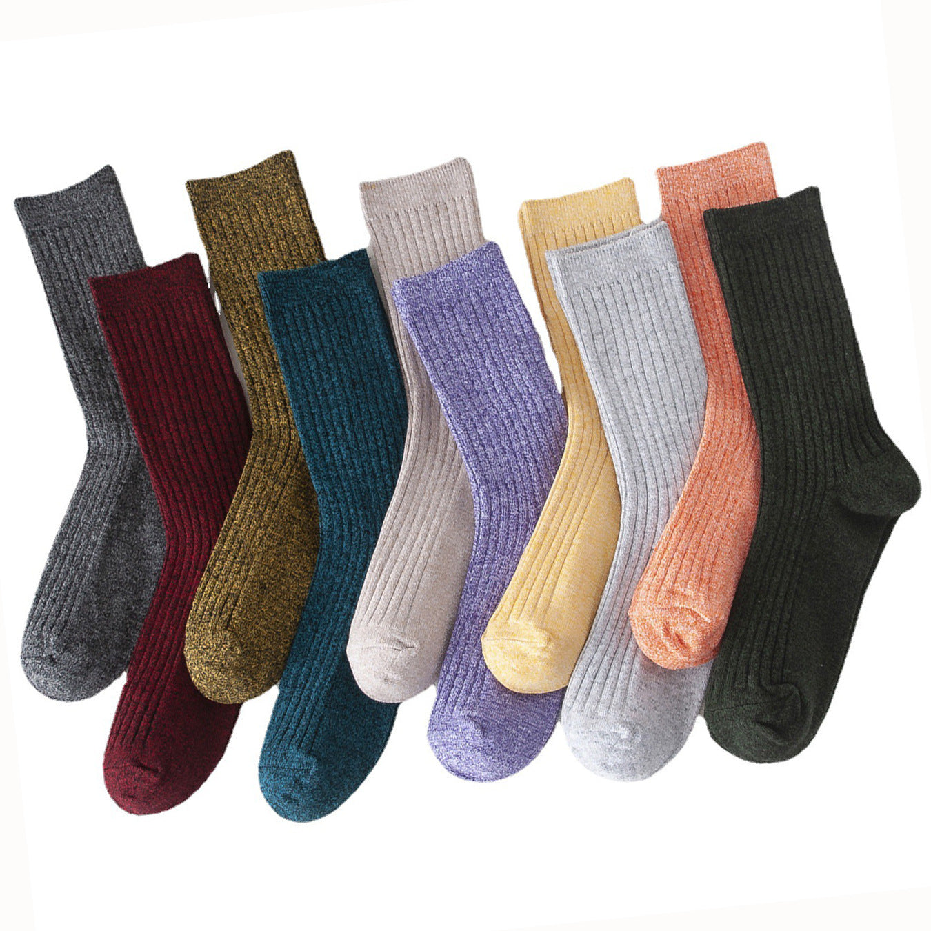 Socks female autumn and winter solid color mid-calf socks and thread double needle stacked socks