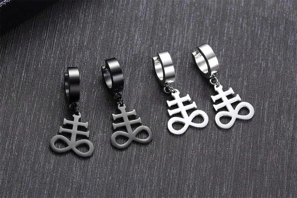 BRIMSTONE SATANIC CROSS EARRING FOR MEN CHURCH OF SATAN SATANIC STAINLESS STEEL EARRINGS UNISEX JEWELRY