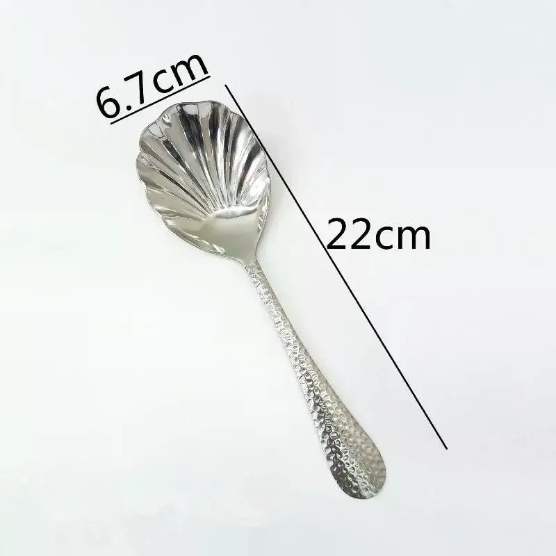 Shell Shape Stainless Steel Spoon With Long Handle Ladle Restaurant Dessert Spoon Ice Cream Scoops Kitchen Accessories Tool
