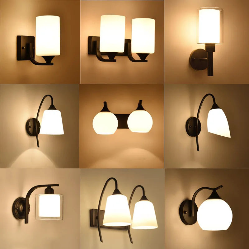 Modern Minimalist Wall Lamp Glass Shade For Bedroom Stair  Bedside Lights Decoration Loft Indoor Black E27 Base Home Decoration