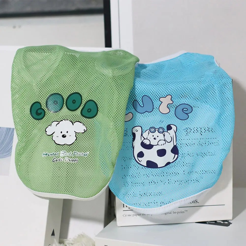 Cats and dogs clothes Spring and summer mesh vest Thin cute cartoon printed vest Bears Golden fur Corgi Medium and large dogs