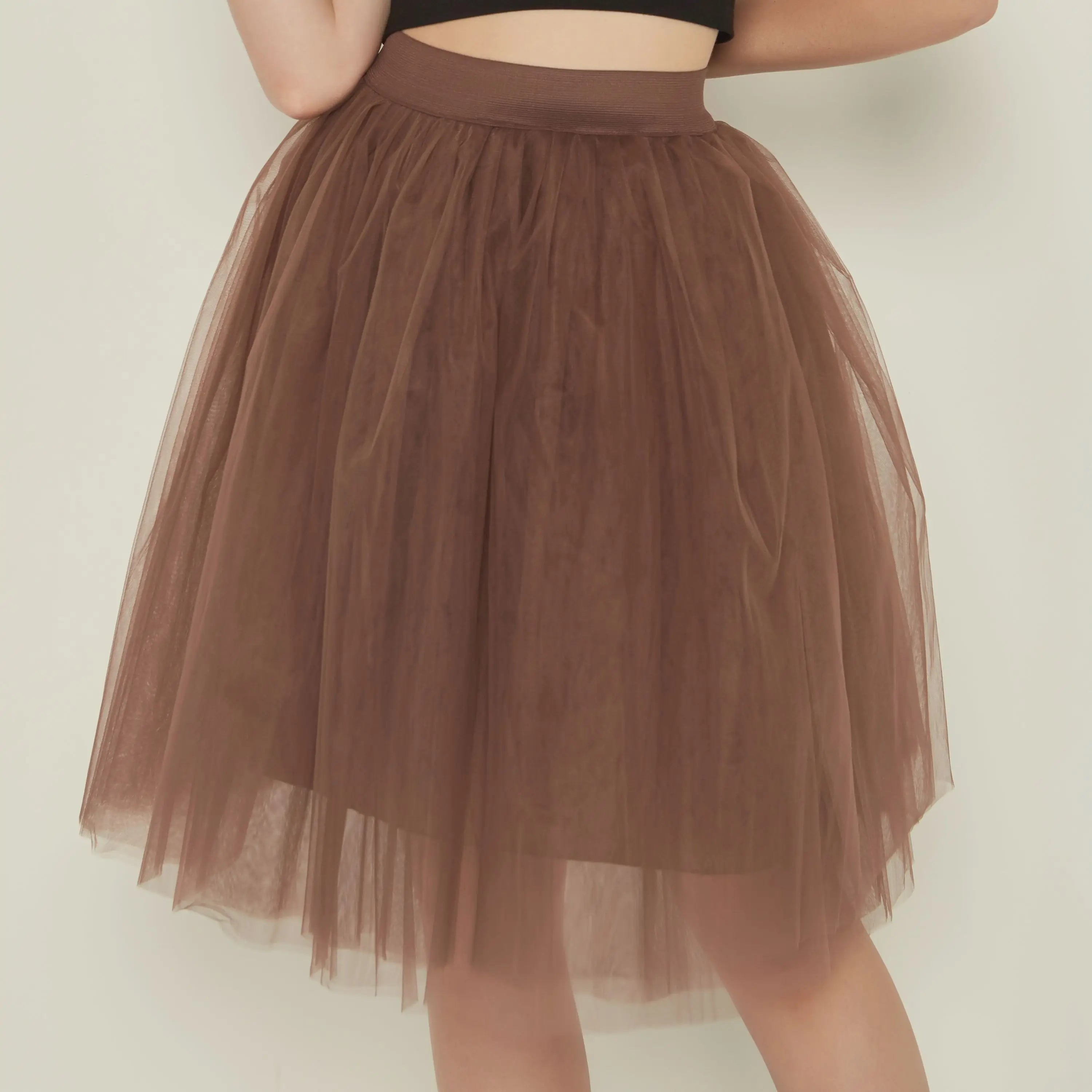 Quality 5 Layers Fashion Tulle Skirt Pleated Skirts Womens Lolita Petticoat Bridesmaids Midi Skirt