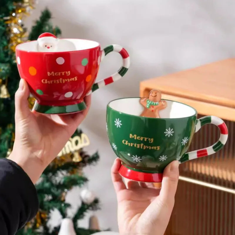 Christmas cup ceramic breakfast cup couple mug cutlery coffee cup large bowl cup oatmeal cup