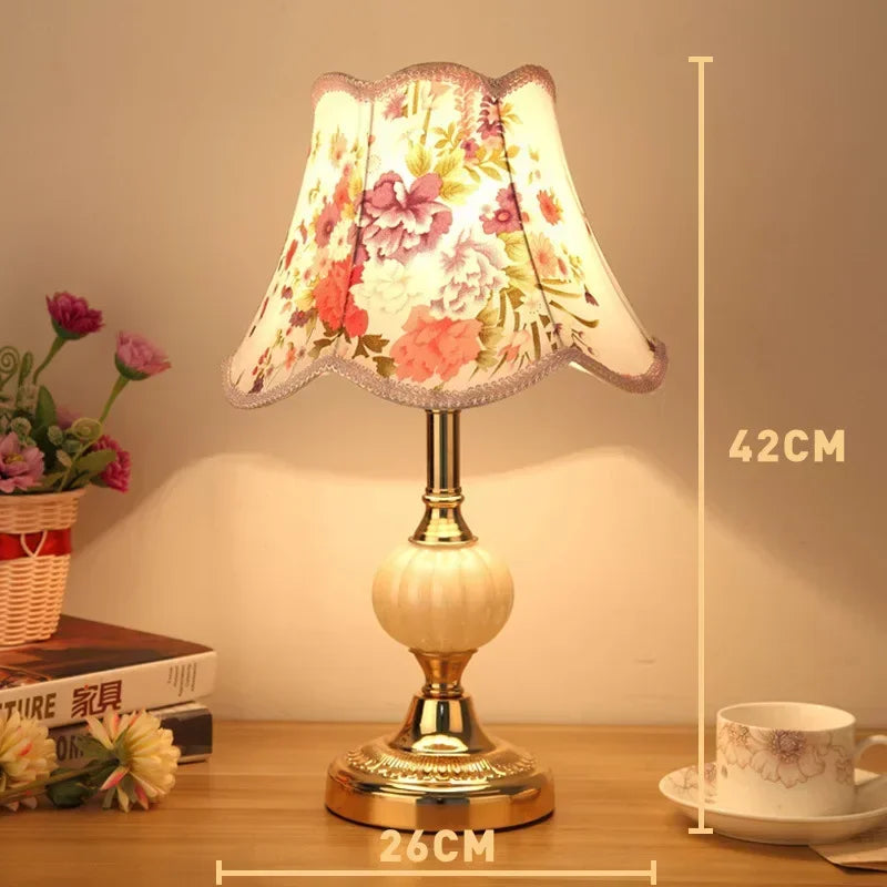 European Style Simple Glass Desk Lamp Retro Classic Bedroom Bedside Lamps Wrought Iron Iron Fabric System Table Light Luxury